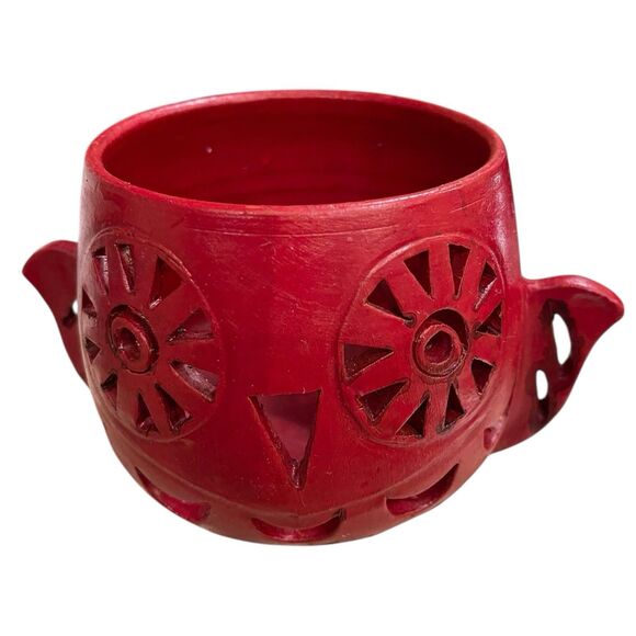 Charming Vtg. Terracotta Red Owl Tea Light Candle Holder – Handcrafted in Nepal - Picture 3 of 10